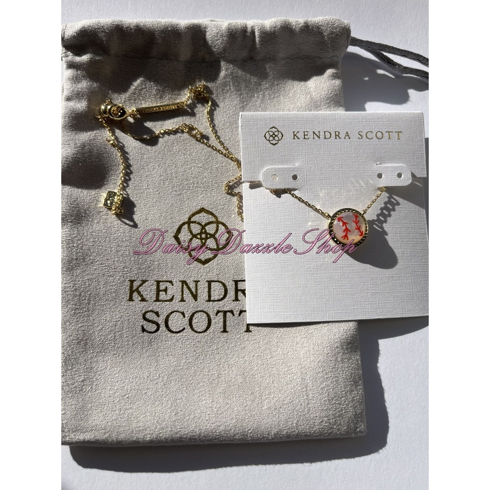 ✨Kendra Scott Baseball Gold Short Pendant Necklace in Ivory Mother-of-Pearl